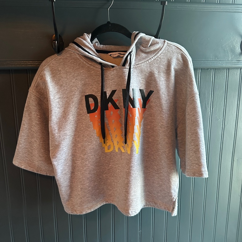 DKNY Crop Gray Hoodie with Colorful Logo